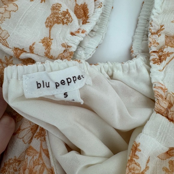 Boho Puff Sleeve Mini Dress | Rust Floral | Blu Pepper Size S - Picture 5 of 6